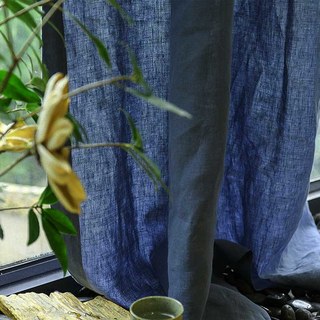 Wabi Sabi Pure Flax Linen Navy Blue Voile Curtain 3