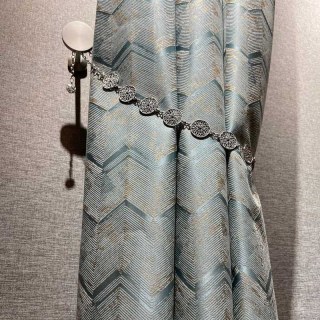 Zigzag Symphony Chevron Duck Egg Blue Faux Silk Modern Geometric Curtains 1