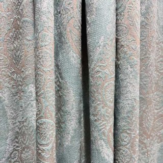 Legacy Luxury Chenille Damask Light Brown & Duck Egg Blue Curtain 1