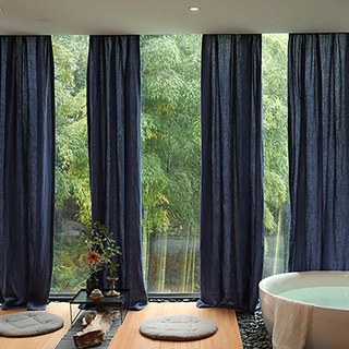 Wabi Sabi Pure Flax Linen Navy Blue Voile Curtain 2