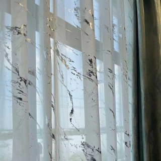 Lunar Marble Abstract White and Silver Voile Curtains