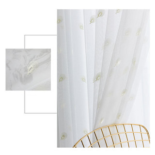 Flipped Pastel Yellow Peacock Embroidered Tulle Sheer Curtain