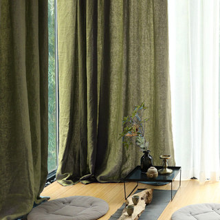 Wabi Sabi 100% Flax Linen Sage Olive Green Heavy Sheer Curtain 2