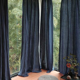 Wabi Sabi Pure Flax Linen Navy Blue Sheer Curtain