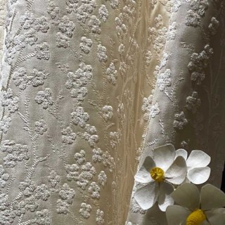 Cherry Blossoms Cream Floral Chenille Blackout Curtain 2