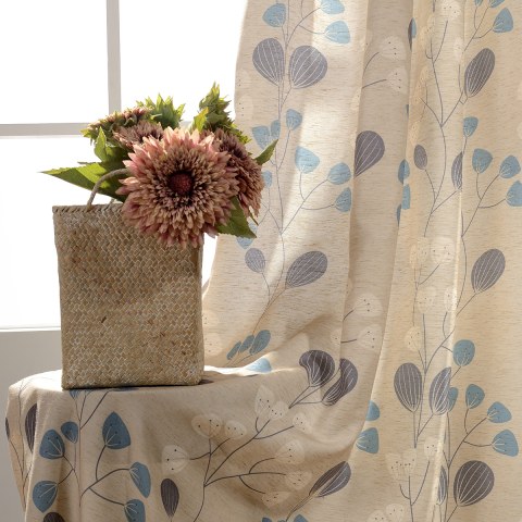 Block Leaf Floral Cream Curtain 1