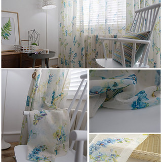 Hummingbird Blue Floral Sheer Curtain 4