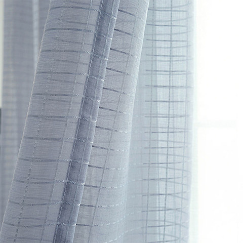 In Grid Windowpane Check Grey Sheer Curtain 1