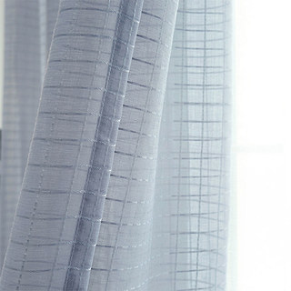 In Grid Windowpane Check Grey Sheer Curtain 1