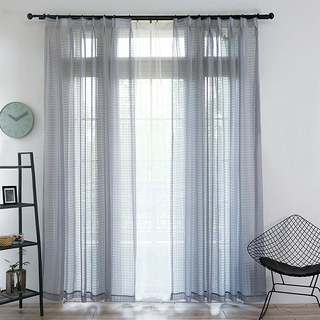 In Grid Windowpane Check Grey Sheer Curtain 2