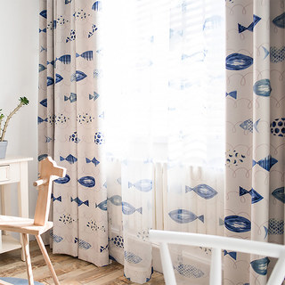 Ocean View Blue Fish Sheer Curtain 3