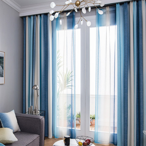 Sea Breeze Cocktail Sea Blue and Coconut White Striped Curtain 1