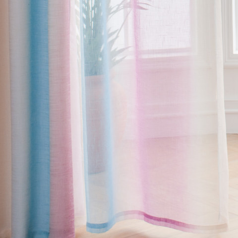 Sea Breeze Cocktail Sea Blue and Tropic Pink Striped Sheer Curtain 1