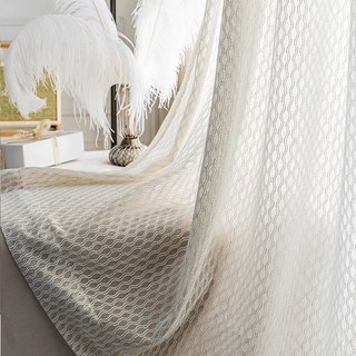 Wave Some Magic Oatmeal Cotton Blend Net Trellis Heavy Sheer Curtain 4