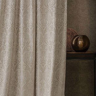 New Classics Luxury Damask Jacquard Silky Champagne Mocha Curtain 1