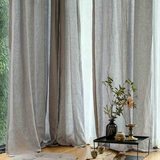 Wabi Sabi Pure Flax Linen Light Grey Heavy Voile Curtain 1