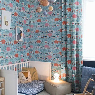 Elephant Gardener Blue & Red Cute Curtain