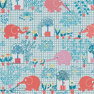 Elephant Gardener Blue & Red Cute Curtain 4