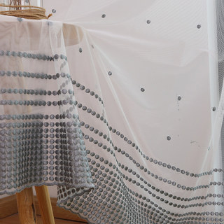 Embroidered Blue Grey Dotted Dot Sheer Curtain