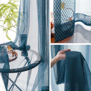 Enmeshed Diamond Grid Pacific Blue Net Curtain