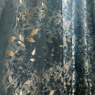 Golden Grove Luxury Jacquard Silky Blue Curtain