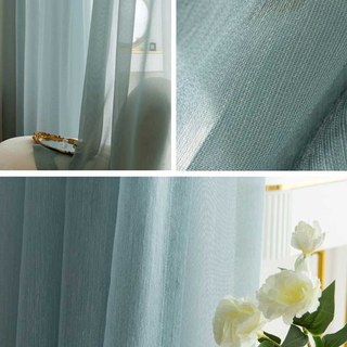 Moonlight Aqua Blue Shimmering Striped Mesh Net Curtain 4