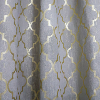 Moroccan Trellis Jacquard Gray and Metallic Gold Geometric Curtain 3