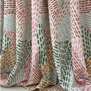 Dash of Colour Pink Green Geometric Velvet Curtain 1