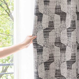 Modern Twist Black and White Geometric Chenille Blackout Curtain 2