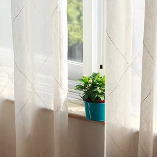 Anastasia Oatmeal Sheer Curtains With Embroidered Bow Detailing 3