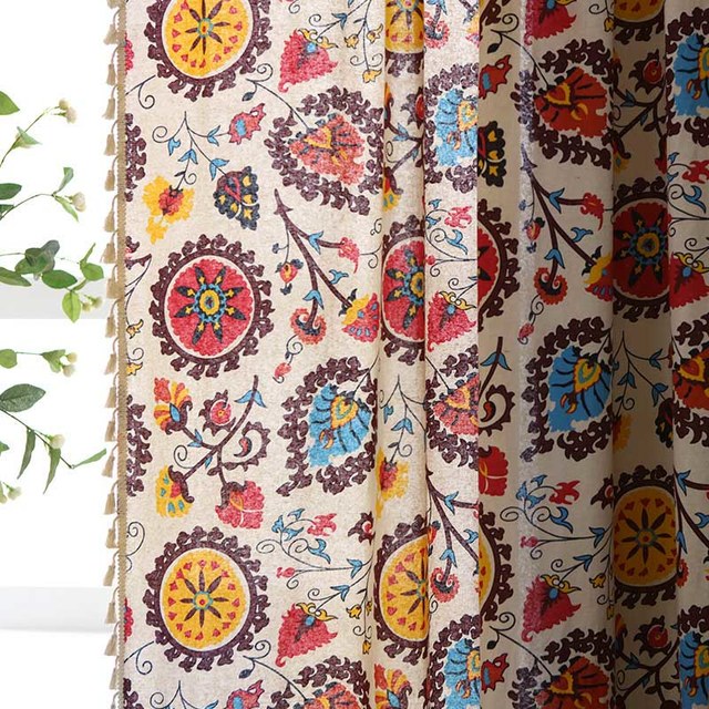 Blossom Multi Colour Red Floral Boho Curtains 1