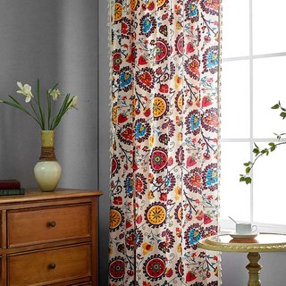 Blossom Multi Colour Red Floral Boho Curtains 3