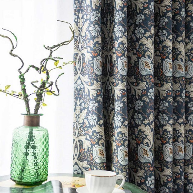 Azure Petals Navy Blue Floral Curtains 1