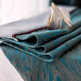 Fan Palm Leaves Luxury Jacquard Teal Blackout Curtain 3