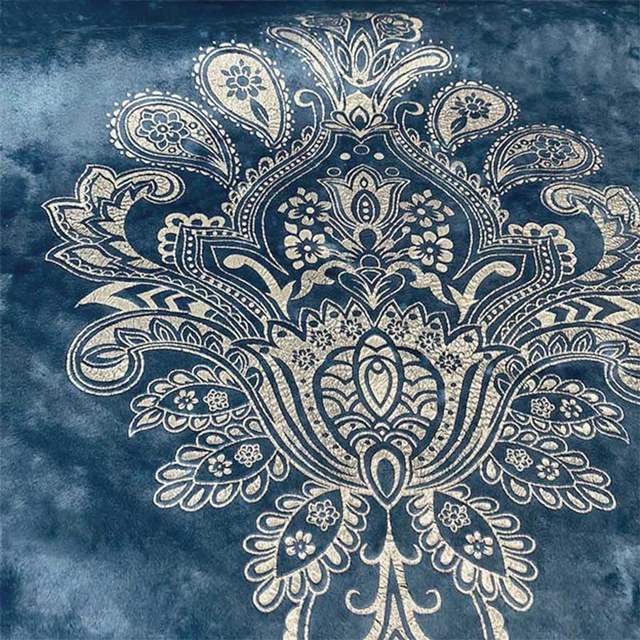 Heritage Luxury Blue and Gold Damask Velvet Curtain 1