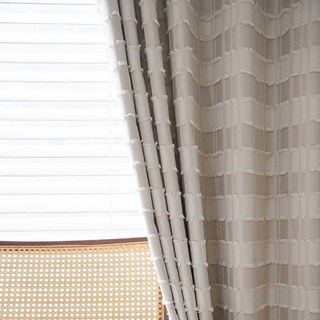 Square Lattice Fringe Trim Beige Cream Geometric Blackout Curtain 5