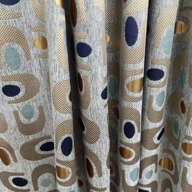 Circle Vibe Mid Century Modern Multi Colour Grey Geometric Chenille Blackout Curtain 1