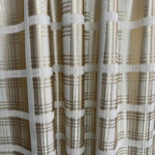 Palais Aurum Cream Gold Checked Plaid Curtains 1