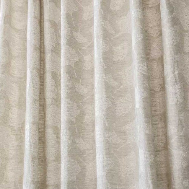 Gingko Rain Premium Jacquard Floral Drew Retting Linen Curtain 1