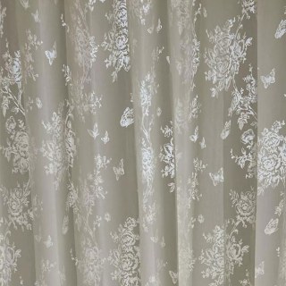 Enchanted Garden Rose & Butterfly Floral Cream Sheer Curtain 2