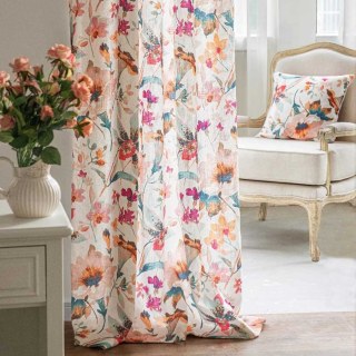 Summer Blooms Multicoulor Pink Red Linen Style Floral Curtain 3