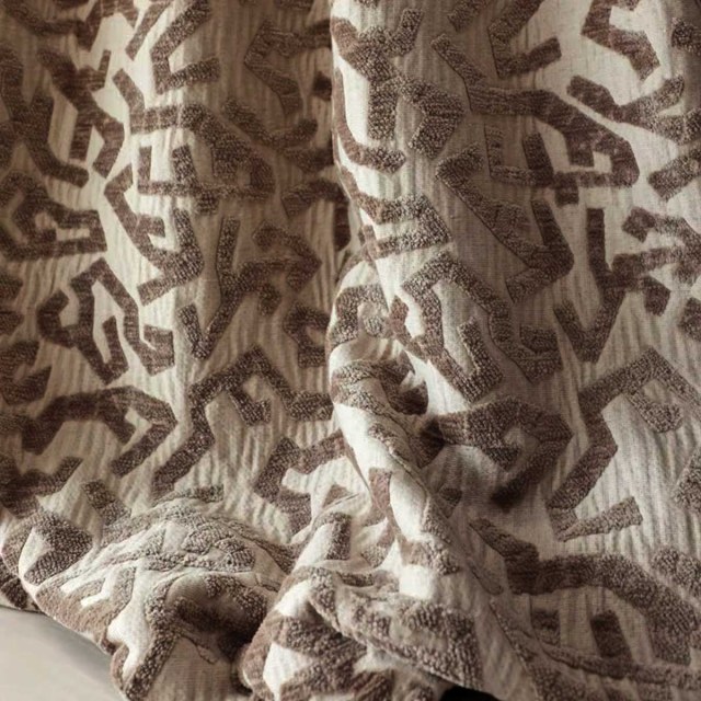 Winter's Embrace Mocha Brown Geometric Cashmere Wool Curtain 1