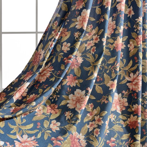 Elegant Peony Blue Curtain 1