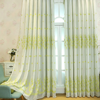 Lined Voile Curtain Touch Of Grace Green Embroidered Sheer Curtain with Green Lining