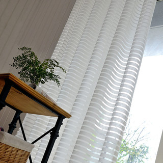 Distinct Horizontal Striped White Voile Curtain 2