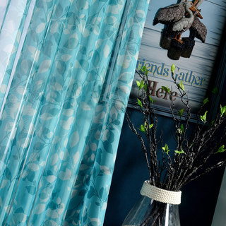 Blue Shadow Leaf Sheer Voile Curtain 2