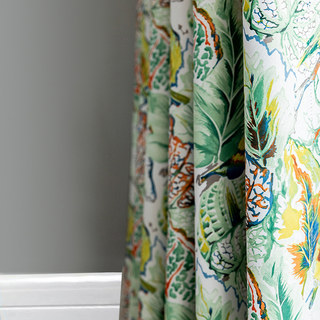 Vibrant Vista Tropical Leaves and Birds Multi Coloured Curtain