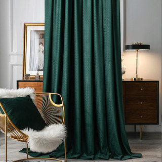 Scandinavian Basketweave Textured Dark Forest Green Velvet Blackout Curtains