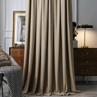 Scandinavian Basketweave Textured Mocha Light Brown Velvet Blackout Curtains 4