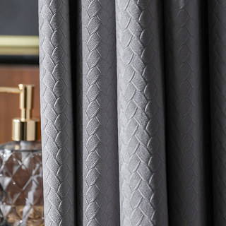 Scandinavian Basketweave Textured Morandi Grey Velvet Blackout Curtains 5